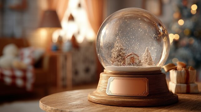 Whimsical Vintage-Style Snow Globe Close-Up in Cozy Christmas Living Room