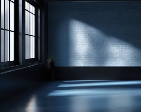 industrial loft with exposed brick and metal accents, dynamic perspective, cool futuristic blues, modern vibe, natural daylight, minimal composition, ideal for commercial use