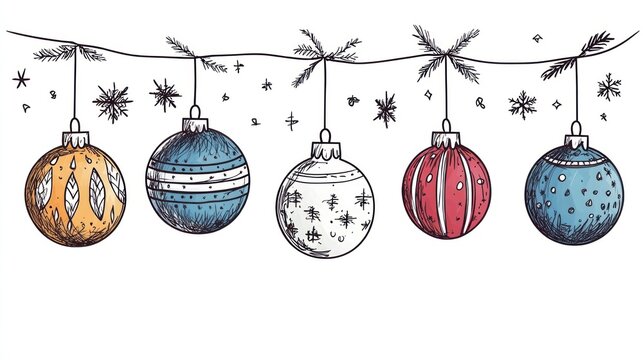 Hand drawn christmas baubles illustration decoration accessories. - Powered by Adobe