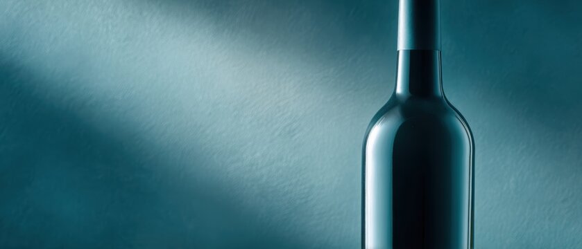 luxury wine bottle with glass and moody lighting, close-up shot, pastel tones, advertising mood, controlled studio lighting, clean background for typography, ideal for commercial use