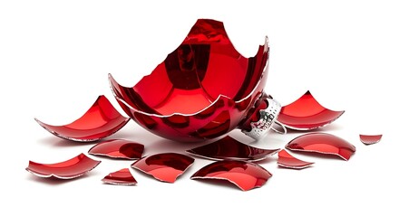 Fototapeta premium Shattered red christmas ornament, symbolizing fragility, loss, or the end of the holiday season, isolated on white background