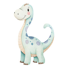 Pastel Baby Dino Illustration with Long Neck and Soft Watercolor Texture for Cute Kids Designs