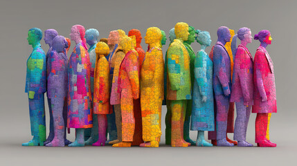 Business structure and teamwork illustrated by colorful puzzle pieces forming collaborative people