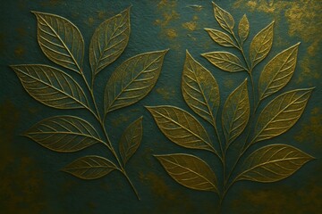 Design Hintergrund - Wandoberfl&auml;che - Bl&auml;tter - Relief - Dunkelt&uuml;rkis