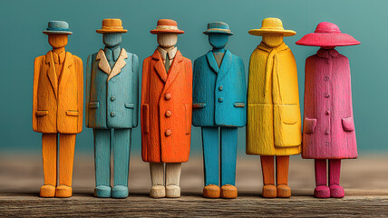 Workplace equality and quality employment depicted with life at work pact and wooden figures