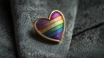 Corporate ally wearing rainbow heart pin promoting diversity inclusion equality and human rights