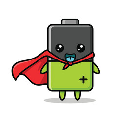 Adorable Battery Mascot Wearing Red Superhero Cape and Pacifier.