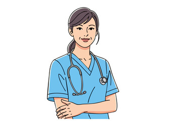 nurse with a stethoscope arms crossed conveying empathy -Nurse Listen Heart- text overlay Clean modern illustration style Suitable for healthcare wellness and support themes