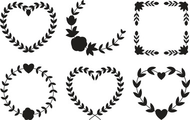 Floral Heart Wreath Collection – Leaf and Flower Romantic Frames, Valentine Decorative Borders