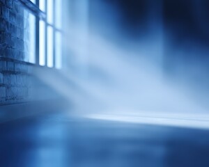 industrial loft with exposed brick and metal accents, close-up shot, cool futuristic blues, advertising mood, controlled studio lighting, clean background for typography, generic props only