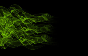 Green Neon Smoke Wave on Black Background – Abstract Flowing Vapor Texture