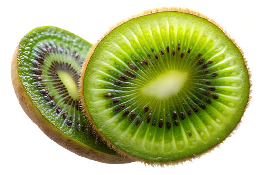 Close-ip of curled kivi peel isolated on a trasparent background. The green and brown textured, showing fresh detalis and organic surface.Minimal, simple, and modern 
