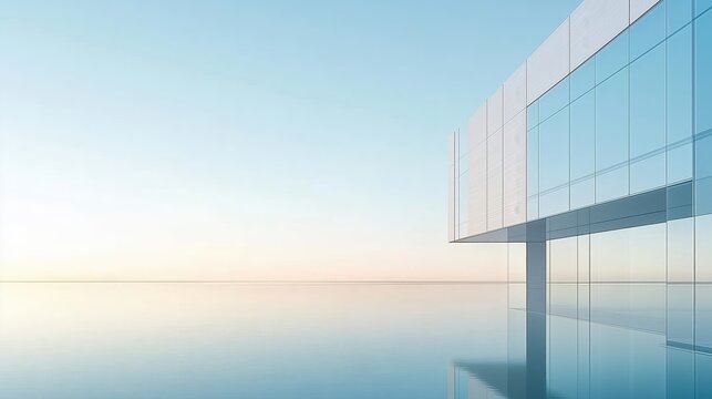 Modern building reflection on water