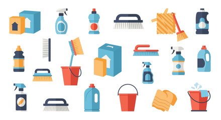 Cleaning Supplies An Array of Household Cleaning Tools and Products