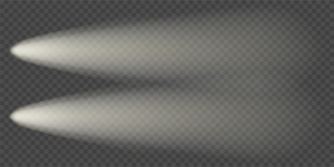 Car headlight overlay, lighthouse top flashlight flare. Night beacon yellow lens shine. Street lights in foggy night isolated effect. Led spot of vehicle, train or motorcycle and truck on speed road