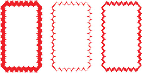 Set of three red sawtooth border frames on white