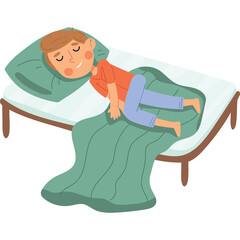 Illustration Of A Boy Sleeping Peacefully On A Light Blue Mattress Under A Green Blanket With A Pillow On His Head Featuring A Transparent Background