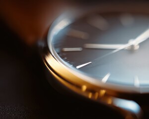 high-end wristwatch close-up with metallic reflections, dynamic perspective, warm earthy hues, modern vibe, natural daylight, clean background for typography, ideal for commercial use