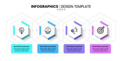 Infographic template. 4 hexagons in a row with icons