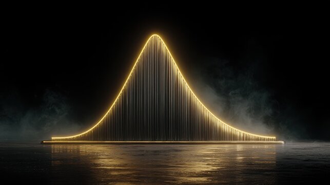 Bell curve graph showing neon light statistics data