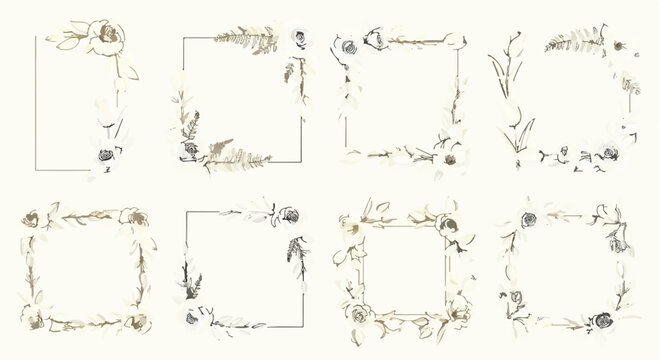 Elegant set of watercolor frames with gold botanical foliage for luxury wedding invitation design. isolated on Transparent Background