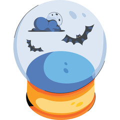 Halloween Themed Snow Globe With Bats And A Moon With A Transparent Background