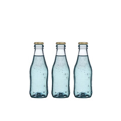 Three sparkling water bottles on black