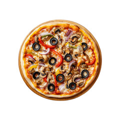 Vegetarian pizza with mushrooms and olives