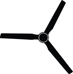 Black ceiling fan with three blades isolated on white