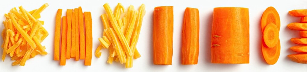 Assorted carrot cuts, various shapes and sizes