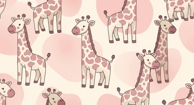 Cute giraffe pattern background with pink spots, playful and whimsical