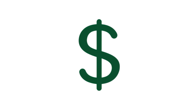 Green dollar currency symbol representing finance wealth economy investment profit business success and financial growth in simple bold graphic on white background