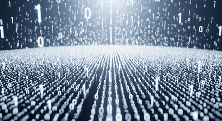 Digital stream Binary code cascade in a blue gradient background