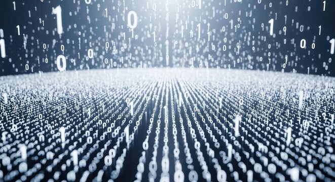 Digital stream Binary code cascade in a blue gradient background