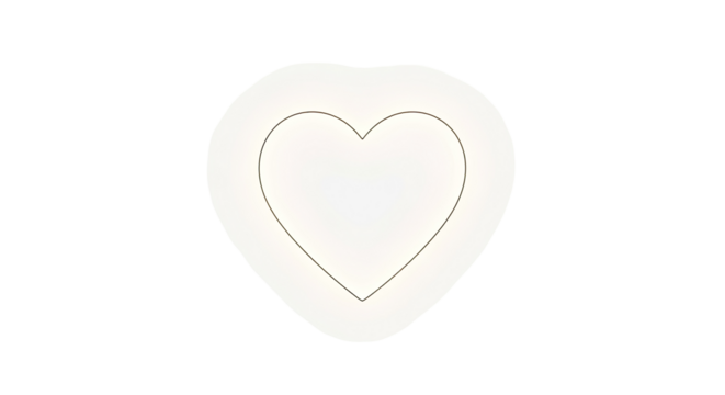 A minimalist white heart shape with a subtle inner outline on a plain background.