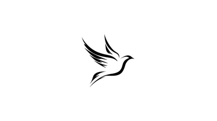 Elegant black minimalist flying bird illustration in a stylized brushstroke design. Simple vector art symbolizing freedom and peace.