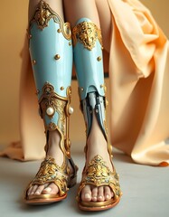 Women legs with modern dress and footwear