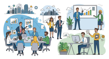 collaborative business team analyzing data and presenting strategies