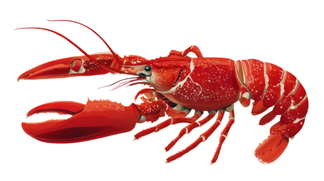 Vibrant detailed red lobster illustration showcasing claws texture and natural marine beauty in a realistic artistic style for food and seafood concepts on white background