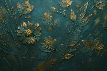 Design Hintergrund - Wandoberfl&auml;che - Bl&auml;tter - Relief - Dunkelt&uuml;rkis