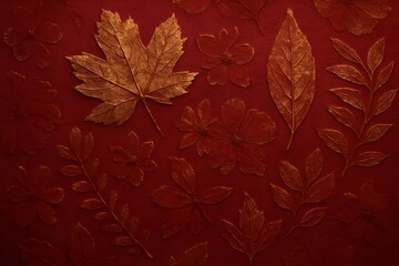 Design Hintergrund - Wandoberfl&auml;che - Bl&auml;tter - Relief - Dunkelrot
