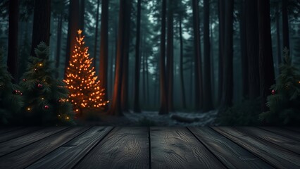&ldquo;Majestic Snow-Covered Christmas Tree Decorated with Golden Ornaments in a Misty Winter Forest Landscape&rdquo;