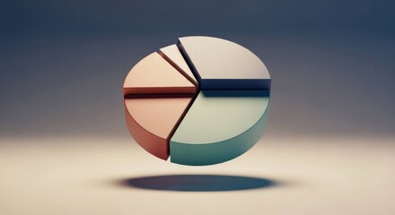 Floating pie chart with segments of pastel colors casting a soft shadow