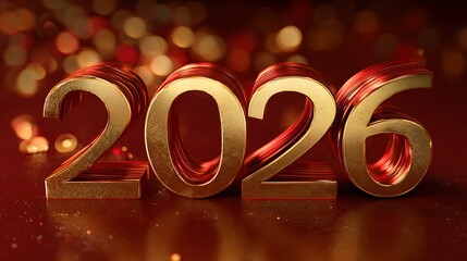 New Year 2026 metallic gold and red numerals festive luxury celebration graphic