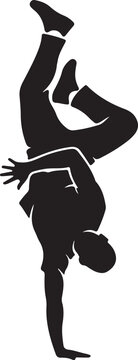 black silhouette of breakdancer on white background, vector