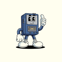 Retro Cartoon Walkman Vector illustration hand drawn