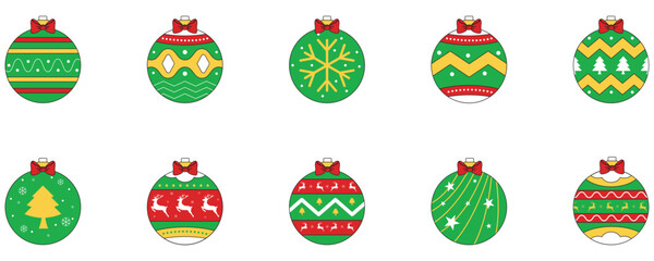 Set of colorful Christmas ball ornament vector, Christmas balls, Colorful Christmas balls