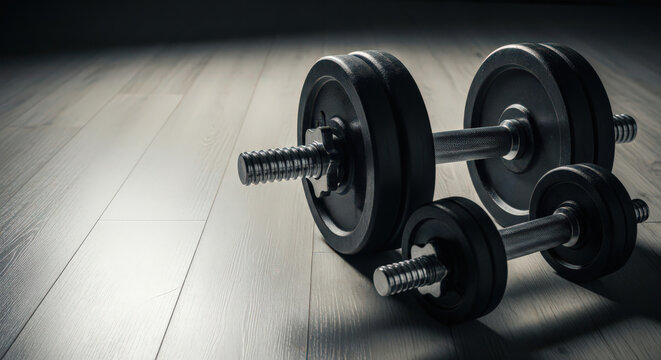 Dumbbells lying on gym floor