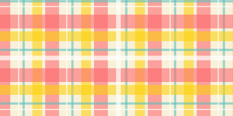 Plaid pattern in soft pastel hues. Tartan texture for spring picnic table cloth, shirts, plaid, clothes, dresses, blankets, paper. Simple vector cloth.