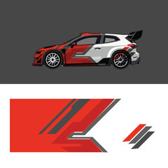 Car livery design vector. Racing sport car wrap decal. Abstract geometric orange and white striping pattern background.